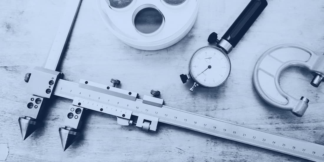 Metrology tools spread out on table