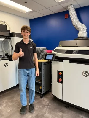 Joseph intern working with HP 3D Printer