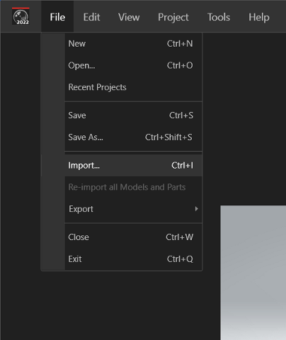 SOLIDWORKS Visualize file menu options