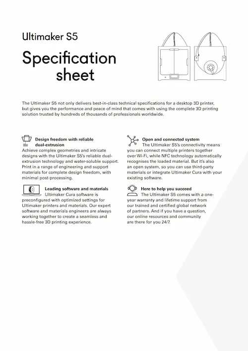 UltiMaker S5 Specification Sheet Thumbnail