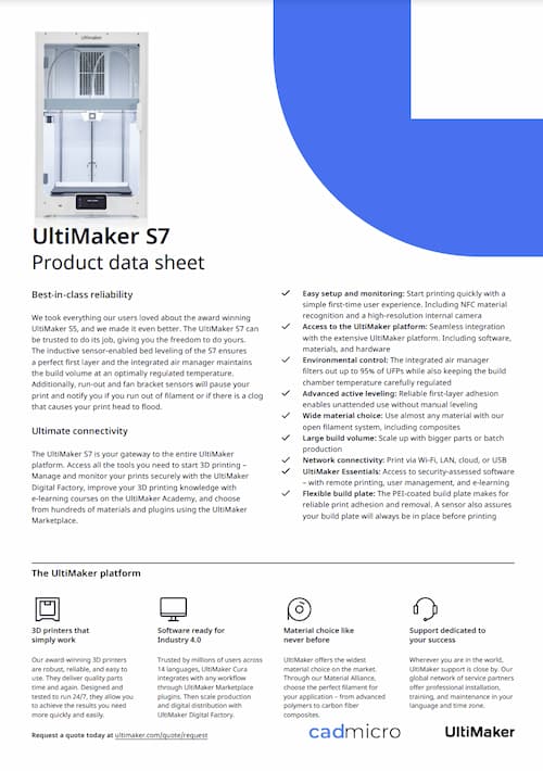 UltiMaker S7 Product Data Sheet