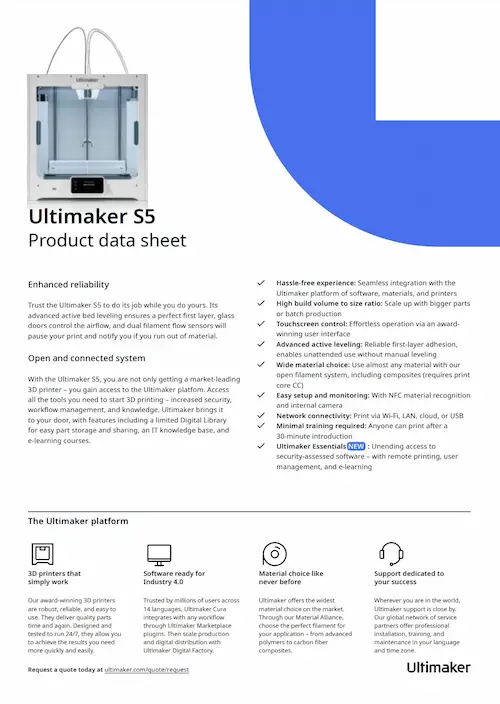 UltiMaker s5 Data Sheet thumbnail