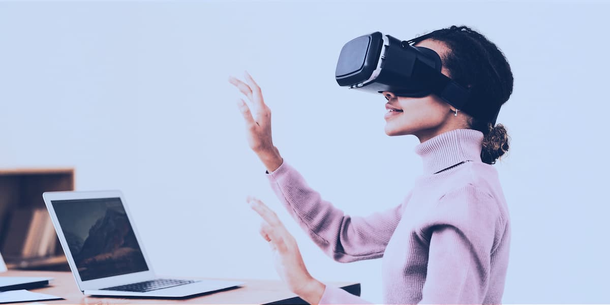 Woman training remotely using VR headset